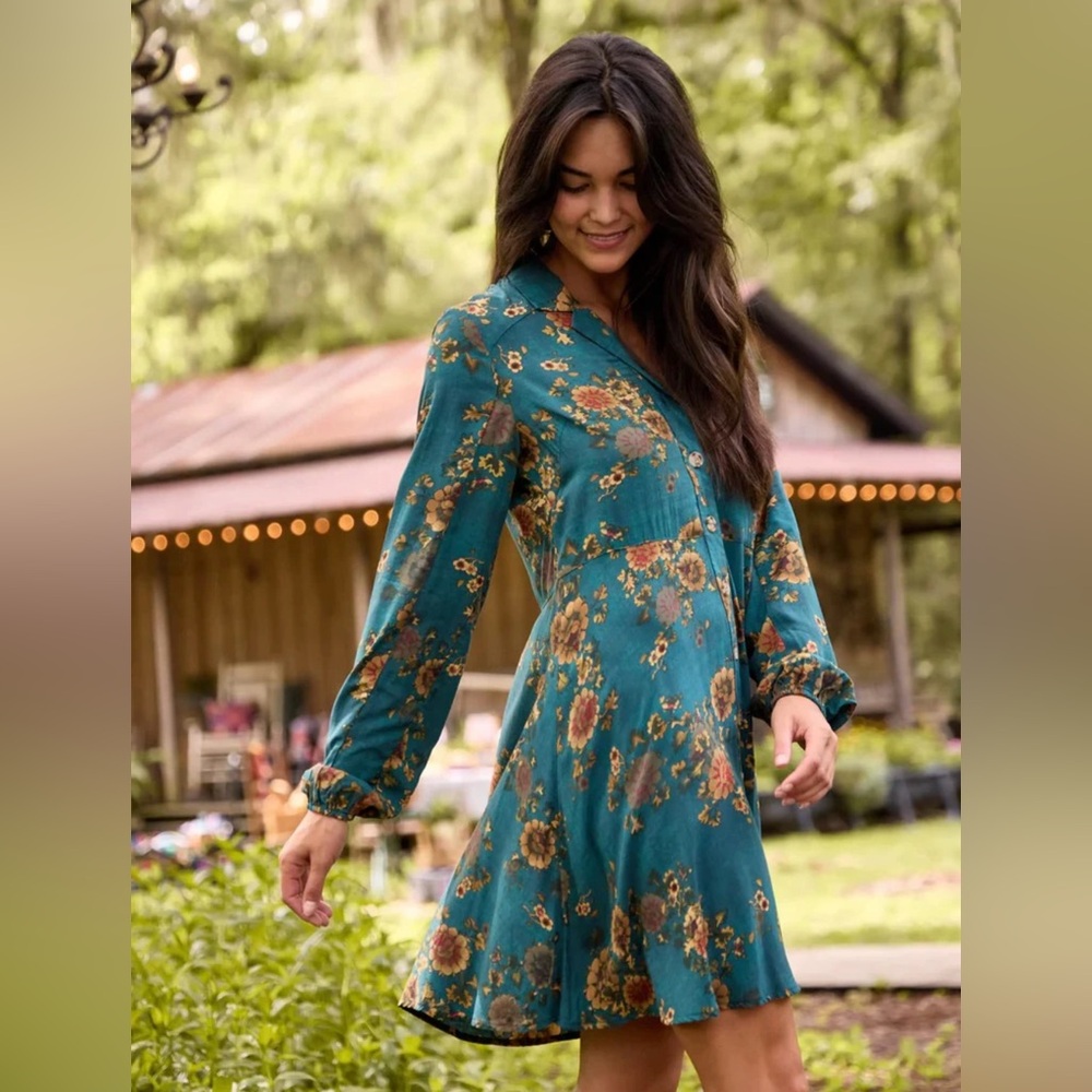 NATURAL LIFE Teal Floral Long Sleeve Dress